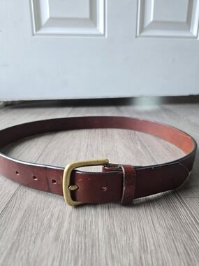Campaign Thick Leather Belt Solid Brass Buckle Brown English Bridle Style Sz 34